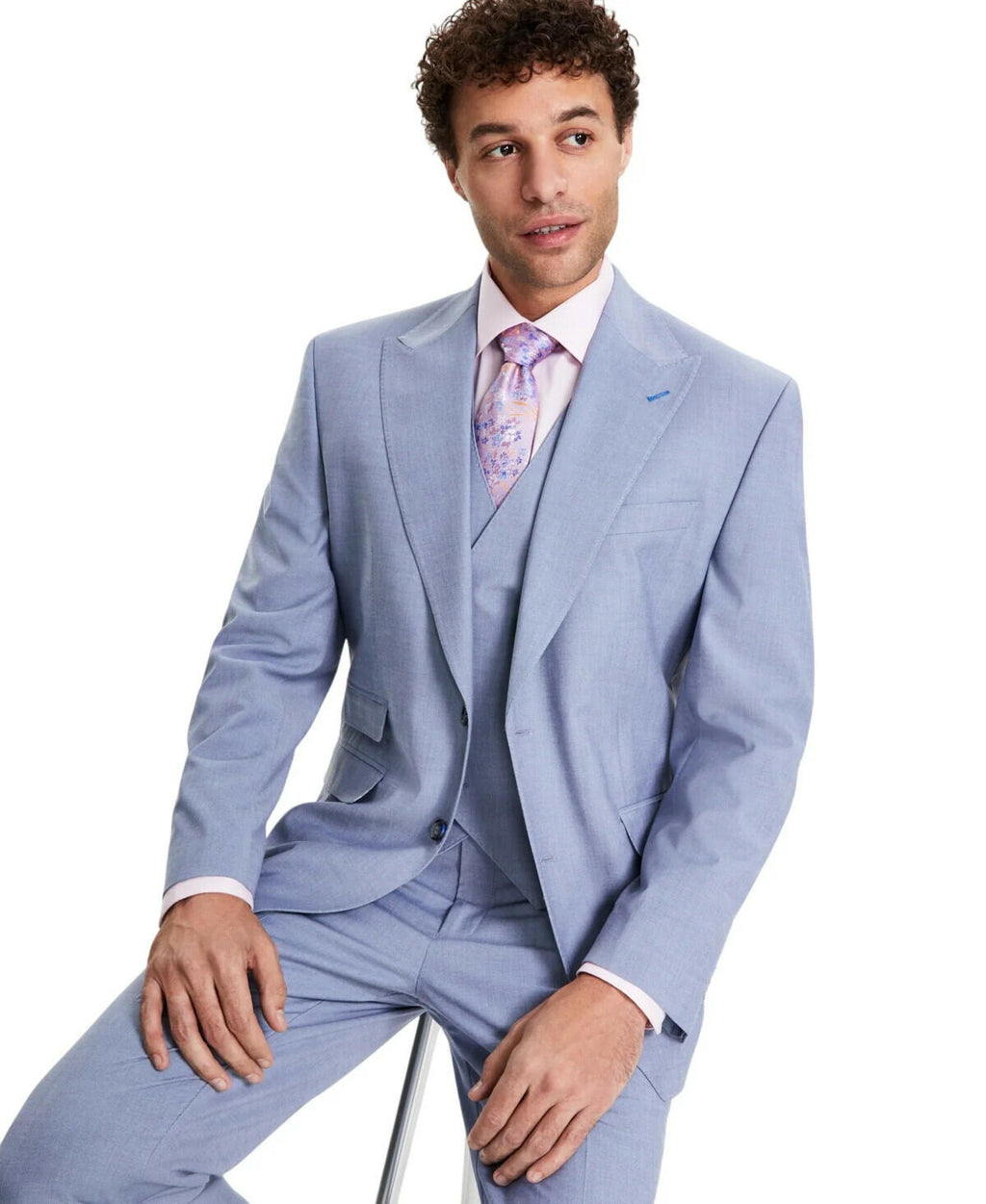 Tayion Mens Classic fit Suit Jacket Blazer 44 LONG Light Blue Solid