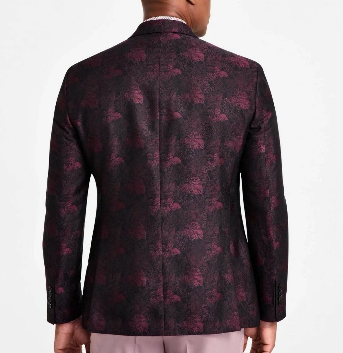 Tayion Double Breasted Wine Black Classic Fit Jacquard Dinner Jacket 44S New NWT