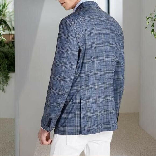 BAR III Men's Blue Tan Slim Fit Plaid Blazer Sportcoat Jacket Size 46L NWT
