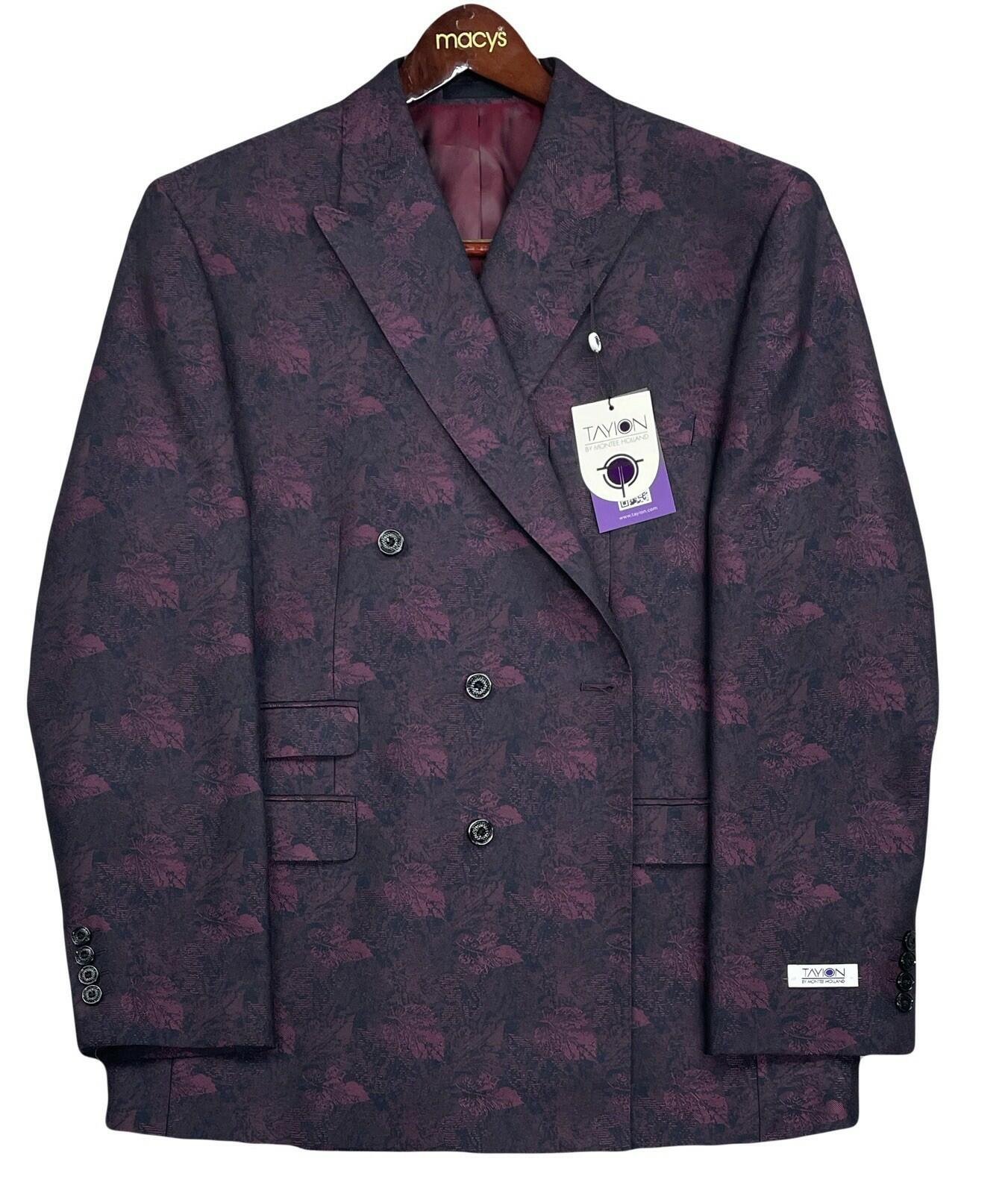 Tayion Double Breasted Wine Black Classic Fit Jacquard Dinner Jacket 44S New NWT