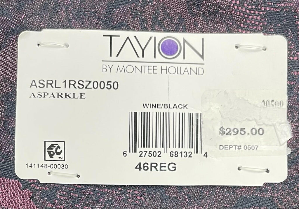 Tayion Double Breasted Wine Black Classic Fit Jacquard Dinner Jacket 44S New NWT