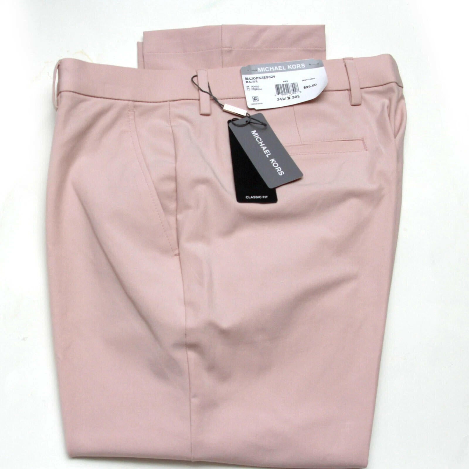 Michael Kors Men's Pants Classic Fit Spring Cotton Stretch, Pink,   40Wx32L