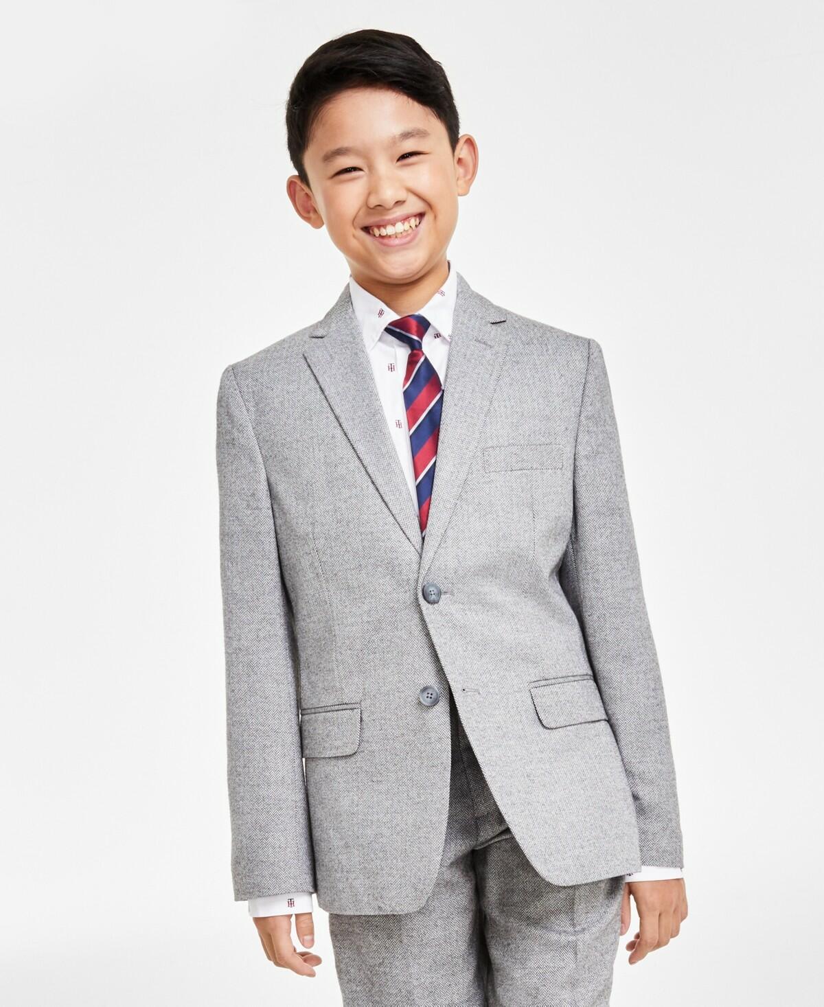 Tommy Hilfiger Big Boys Brushed Herringbone Jacket - Dark Gray 18