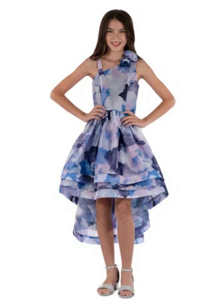 SPEECHLESS Kids Girls Floral One-shoulder High-low Maxi Dress In Navy lavender SIZE 12