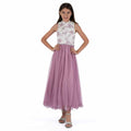 Speechless Girl's High Neck Full Length Party Special Occasion Dress, Ivory/Lavender, 12