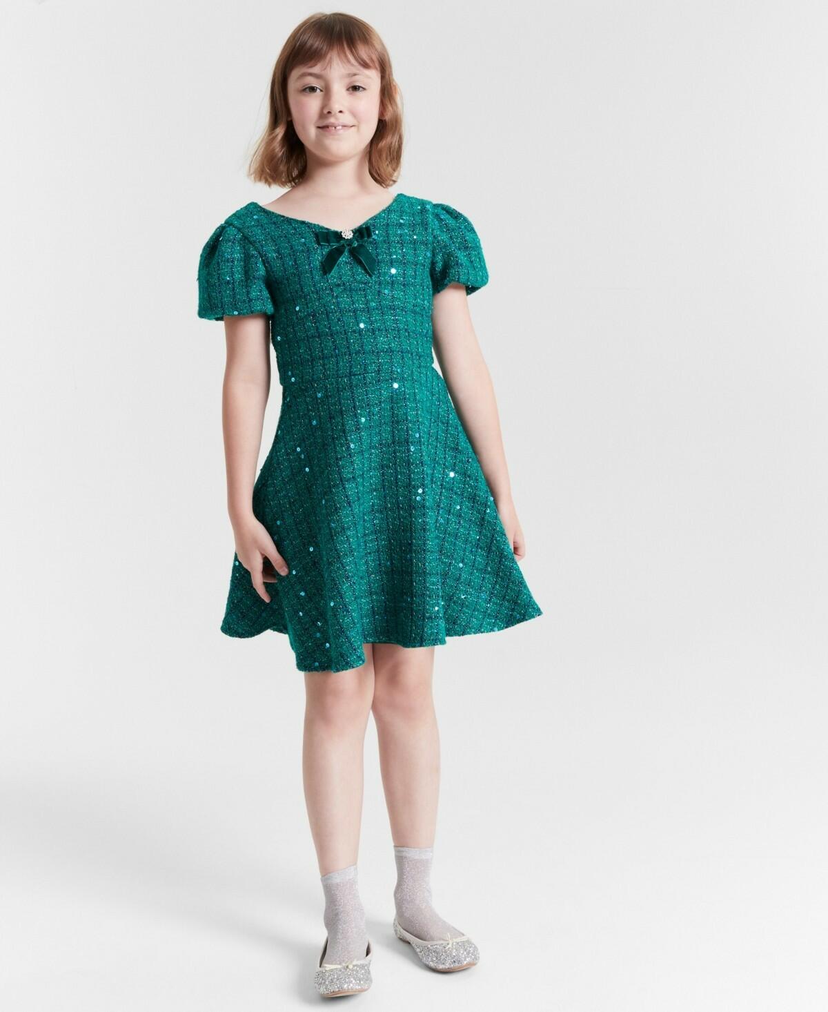 Rare Editions Big Girls Sequin Tweed Social Dress - Hunter Size 14