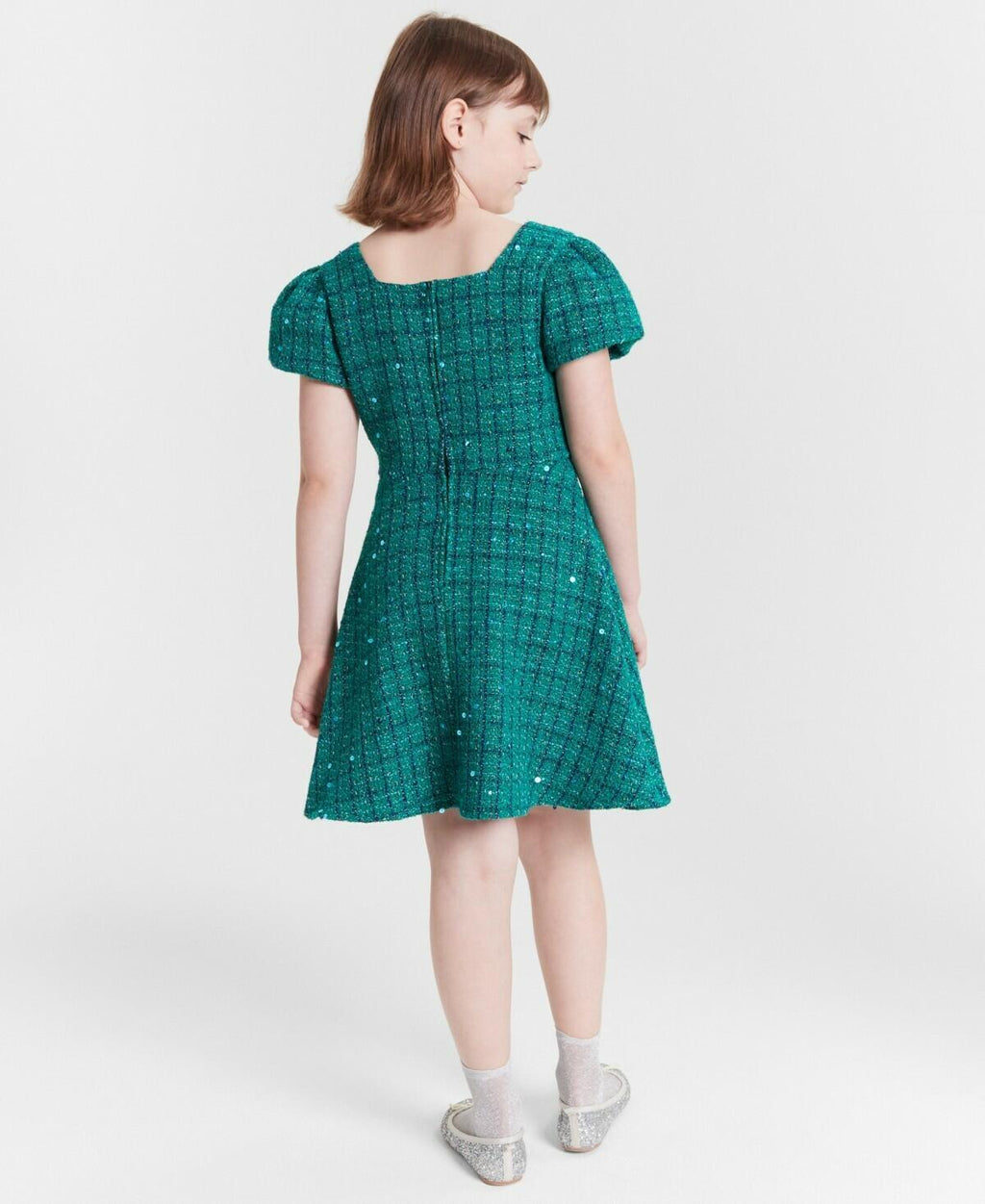 Rare Editions Big Girls Sequin Tweed Social Dress - Hunter Size 14