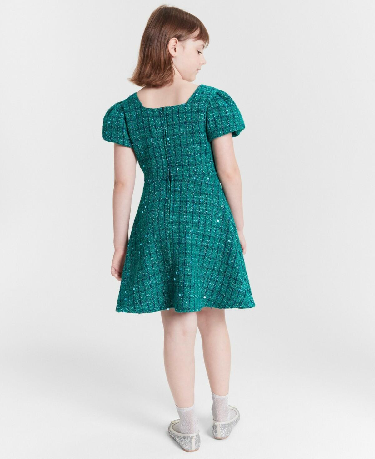 Rare Editions Big Girls Sequin Tweed Social Dress - Hunter Size 14