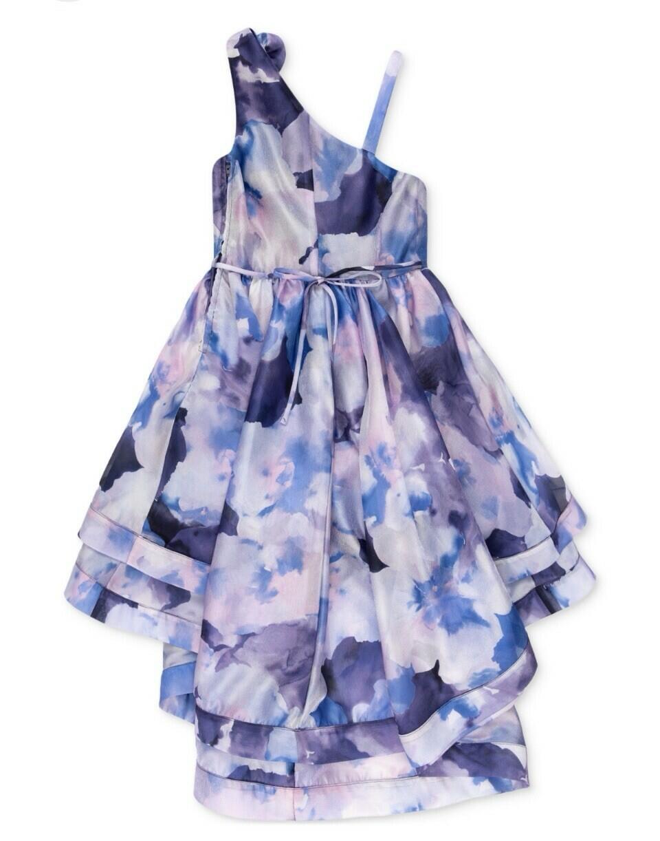 SPEECHLESS Kids Girls Floral One-shoulder High-low Maxi Dress In Navy lavender SIZE 12