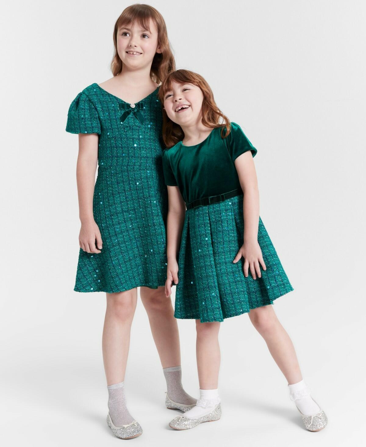 Rare Editions Big Girls Sequin Tweed Social Dress - Hunter Size 14