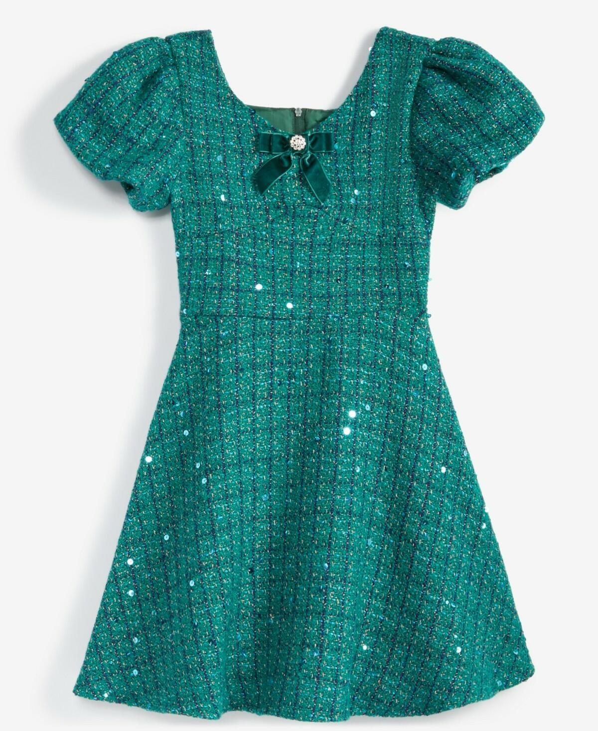 Rare Editions Big Girls Sequin Tweed Social Dress - Hunter Size 14