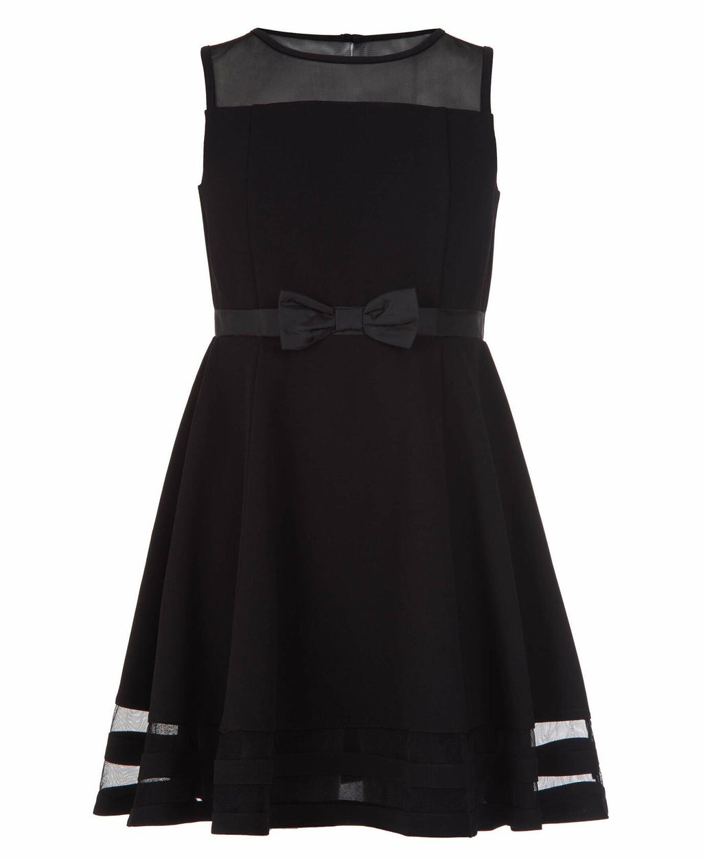 Calvin Klein Girls Sleeveless Party Dress, Fit and Flare Silhouette, Round Neckline & Back Zip Closure, Black, 12