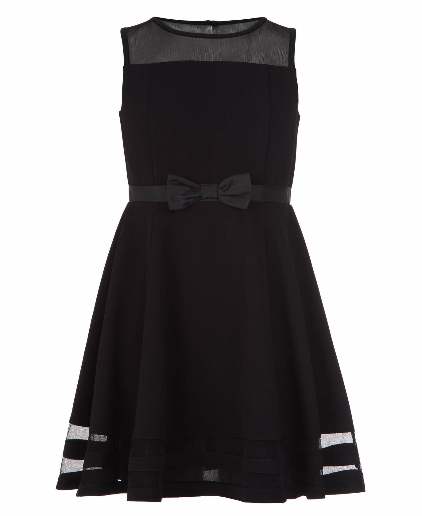 Calvin Klein Girls Sleeveless Party Dress, Fit and Flare Silhouette, Round Neckline & Back Zip Closure, Black, 12