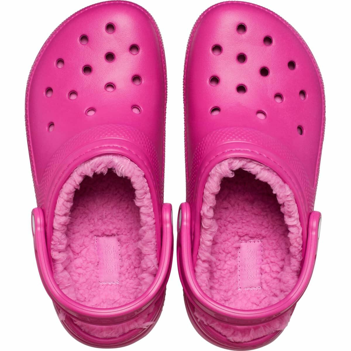 Crocs Unisex Adult Mens and Women's Classic Lined | Fuzzy Slippers Clog, Fuchsia Fun