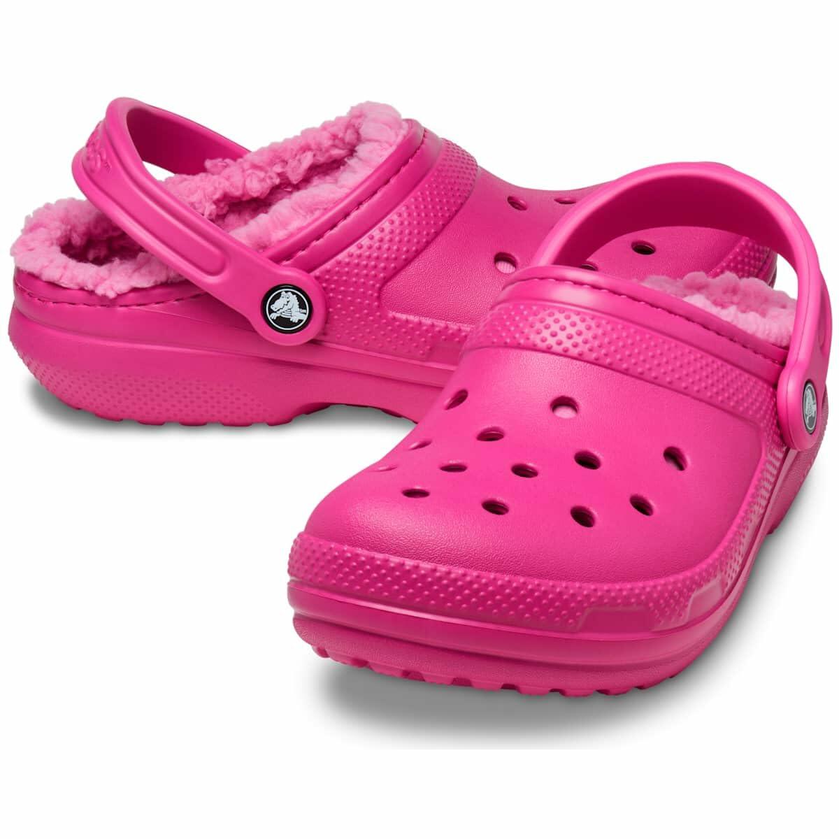 Crocs Unisex Adult Mens and Women's Classic Lined | Fuzzy Slippers Clog, Fuchsia Fun
