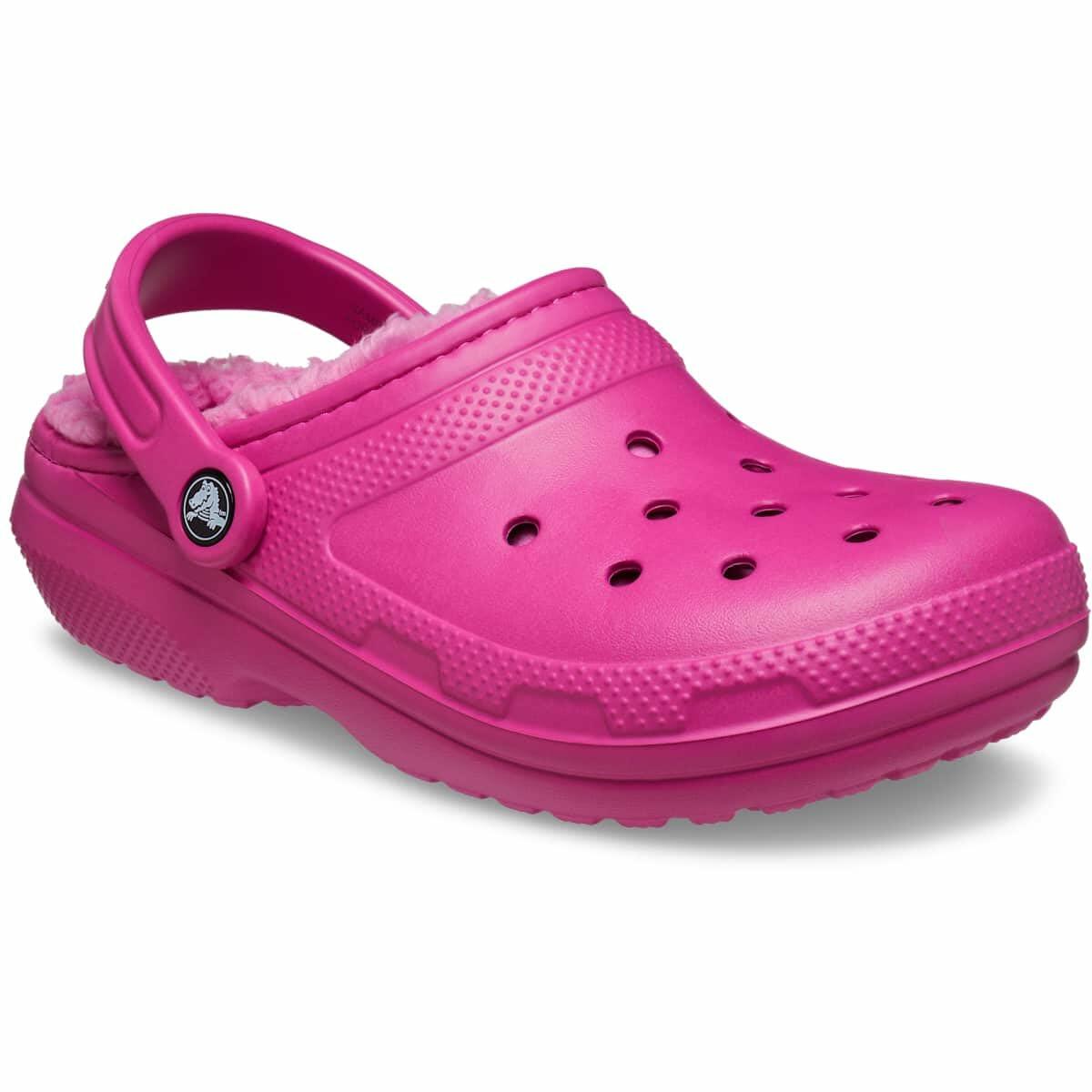 Crocs Unisex Adult Mens and Women's Classic Lined | Fuzzy Slippers Clog, Fuchsia Fun