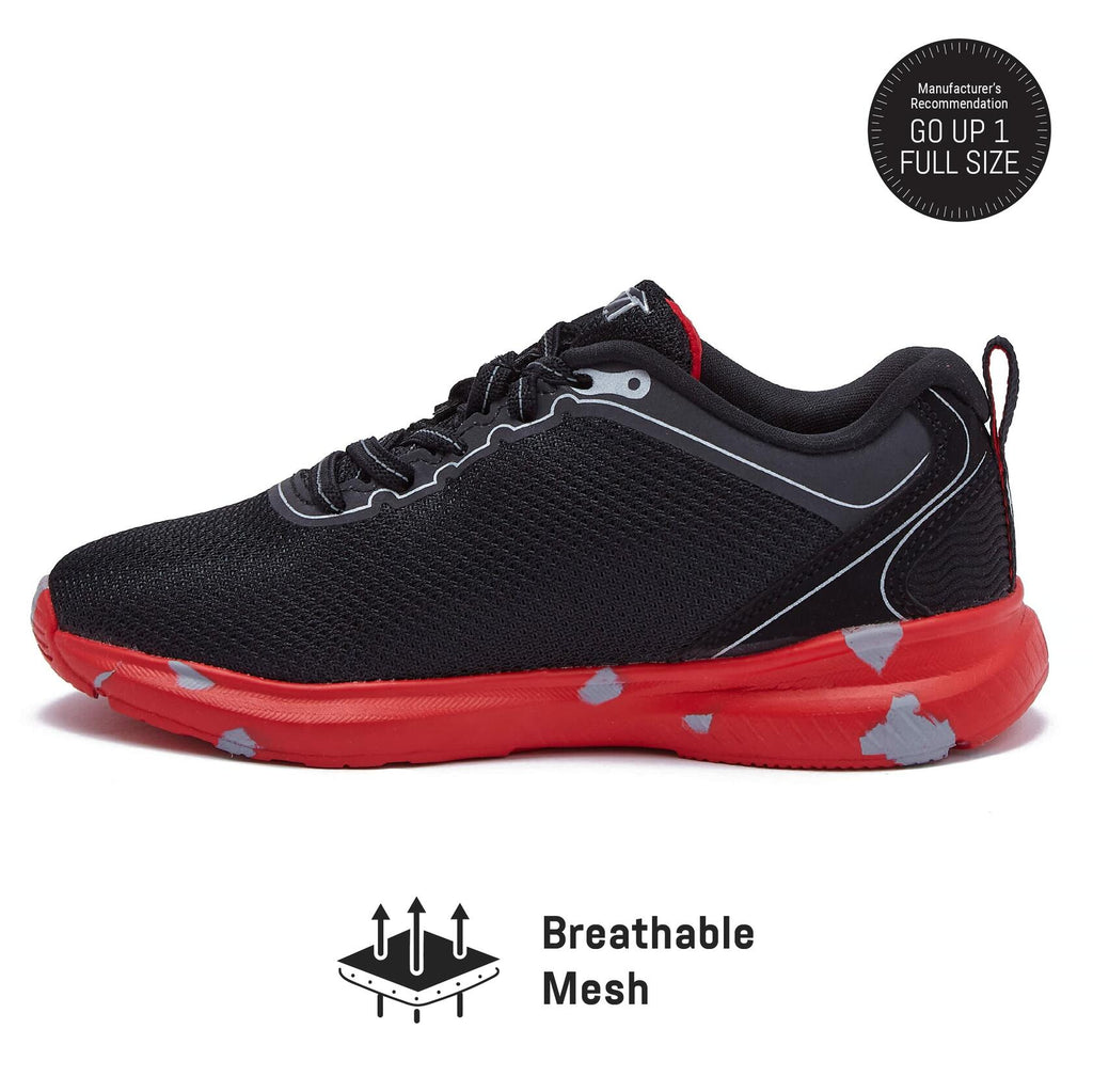 Avia Avi Factor Slip On Boys’ Sneakers - Tennis, Athletic, Running Shoes for Boys - Toddler, Little Kid, and Big Kid Sizes - Black/Red/Medium Grey, 6 Big Kid