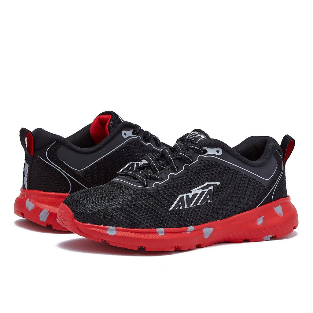 Avia Avi Factor Slip On Boys’ Sneakers - Tennis, Athletic, Running Shoes for Boys - Toddler, Little Kid, and Big Kid Sizes - Black/Red/Medium Grey, 6 Big Kid