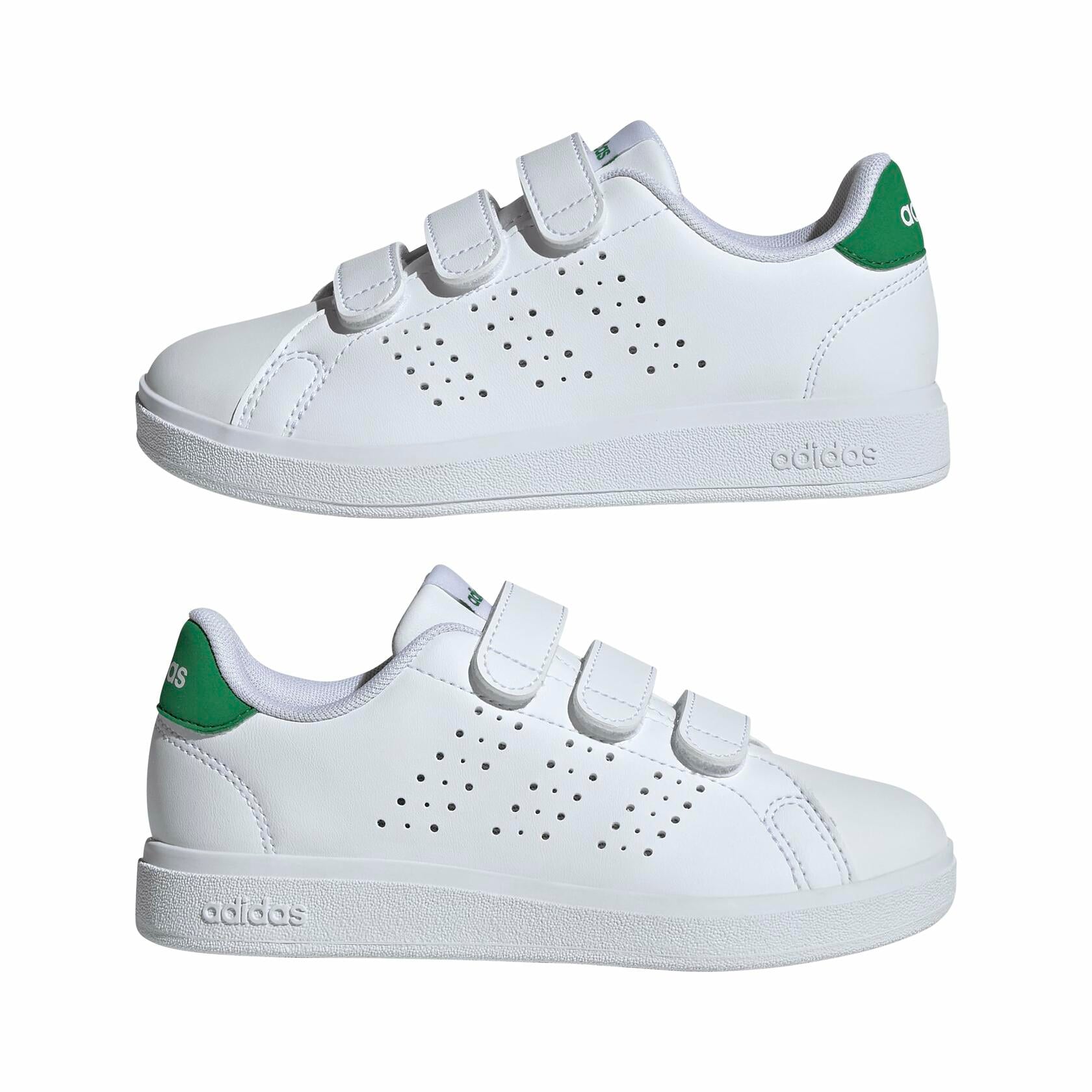 adidas Unisex-Kids Advantage Base 2.0, White/White/Green, 2