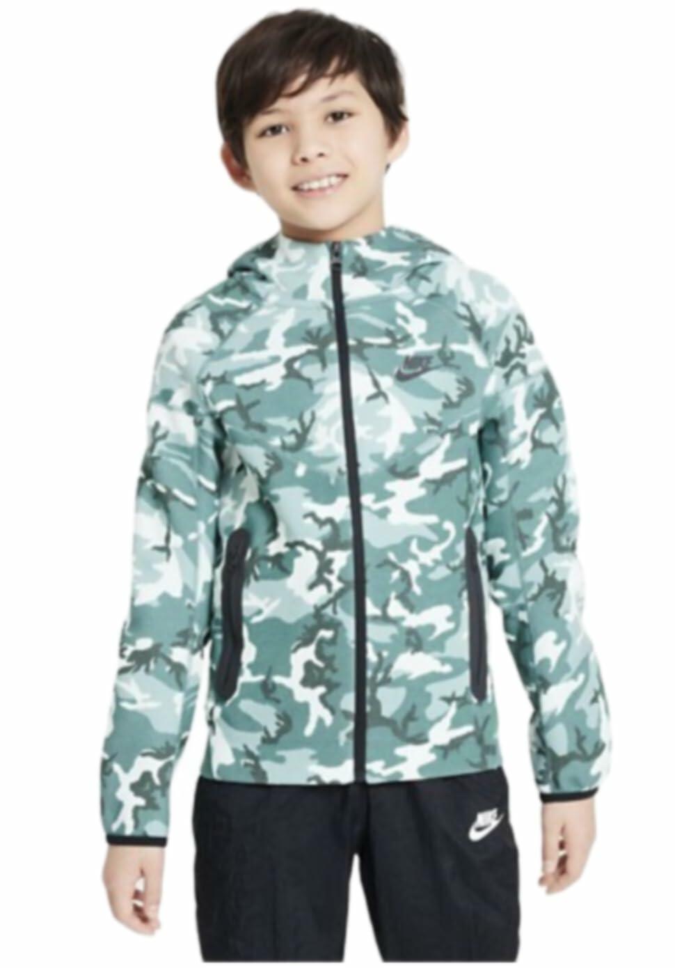 Nike Boys' Tech Fleece Camo Full-Zip Hooded Sweatshirt (Bicoastal Green) (US, Alpha, Small,xl,  Regular, Bicoastal)