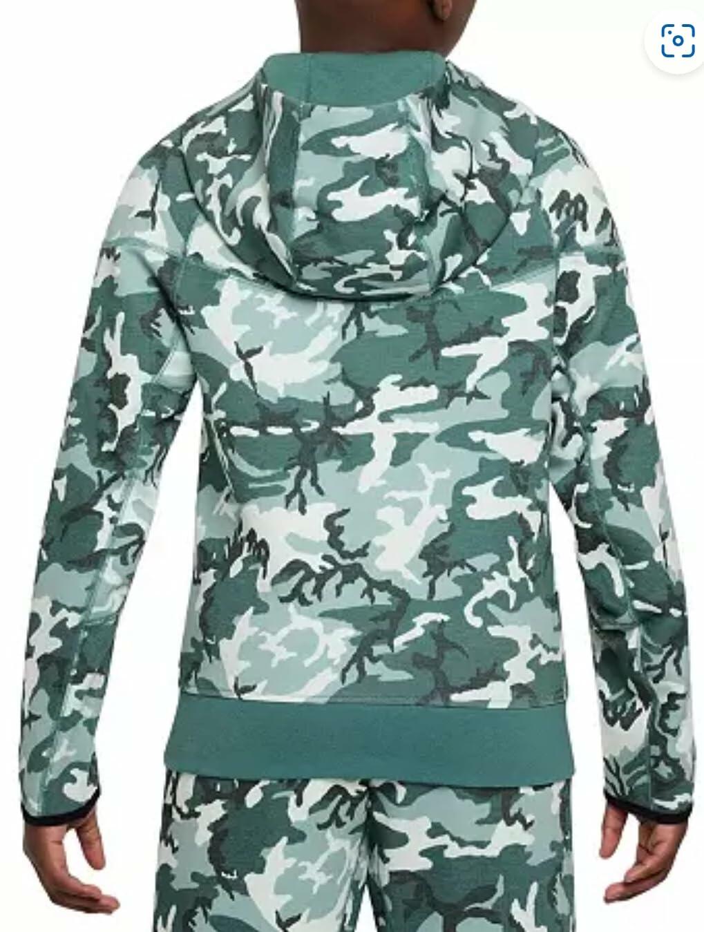 Nike Boys' Tech Fleece Camo Full-Zip Hooded Sweatshirt (Bicoastal Green) (US, Alpha, Small,xl,  Regular, Bicoastal)