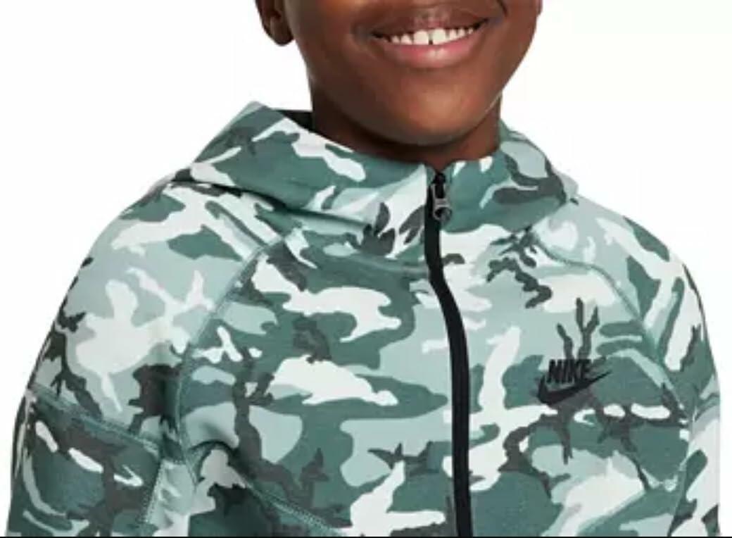 Nike Boys' Tech Fleece Camo Full-Zip Hooded Sweatshirt (Bicoastal Green) (US, Alpha, Small,xl,  Regular, Bicoastal)