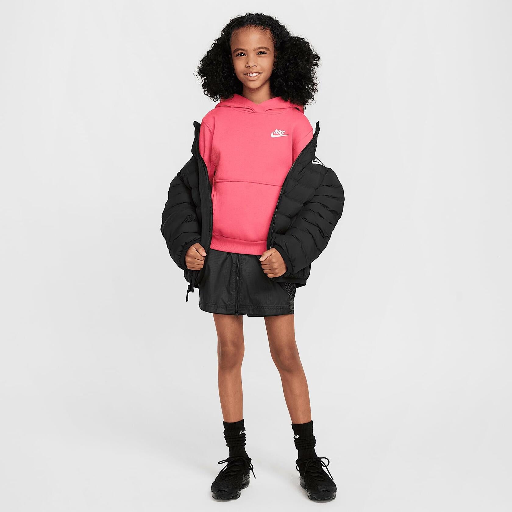 Nike Unisex-Child Sportswear Club Fleece Pullover Hoodie (Little Kid/Big Kid) Aster Pink/White XS Little Kid