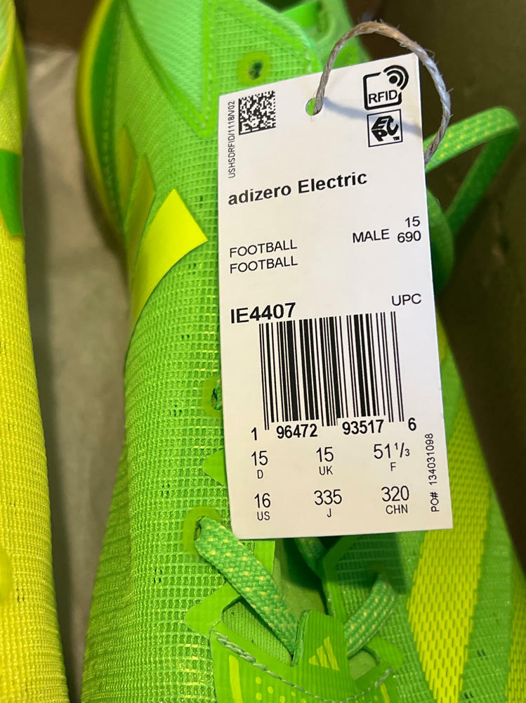 adidas Mens Adizero Electric Football Sneakers Shoes Cleated - Green, Yellow - Size 16 M, damaged box