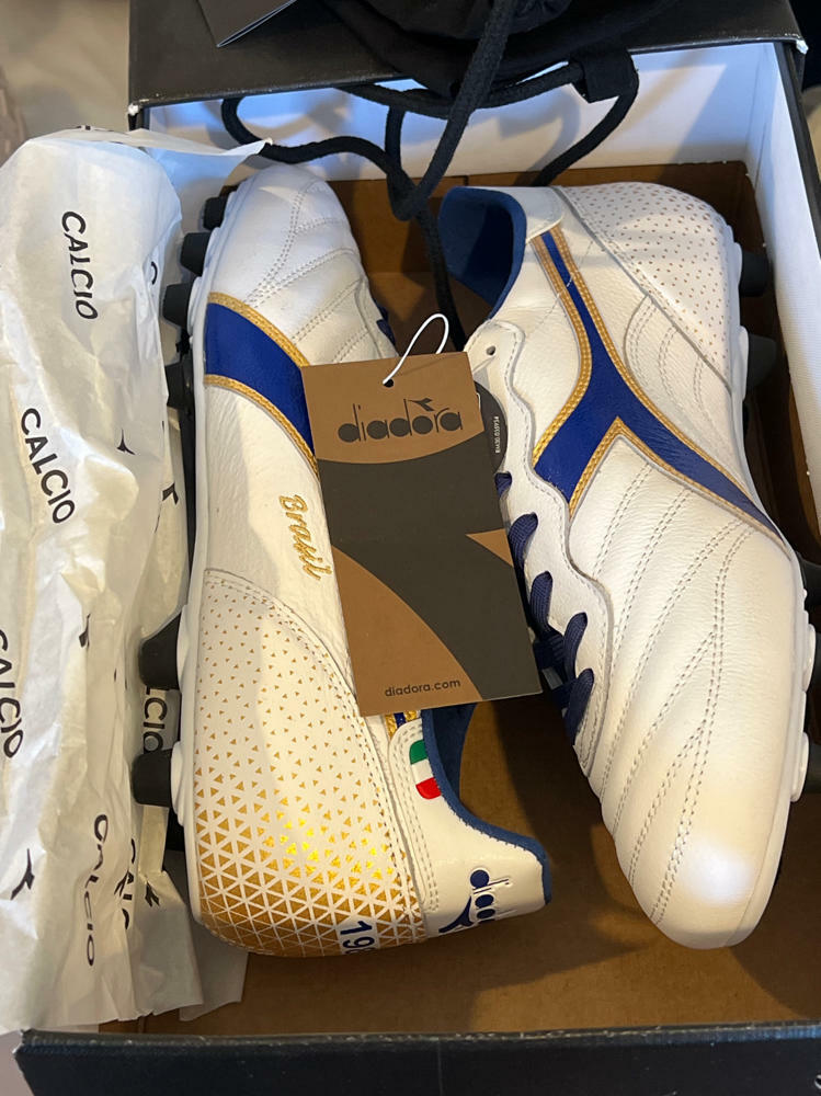 Diadora Mens Brasil Italy Og Gr Lt+ Mdpu Soccer Cleats - Blue, White - Size 9.5 M