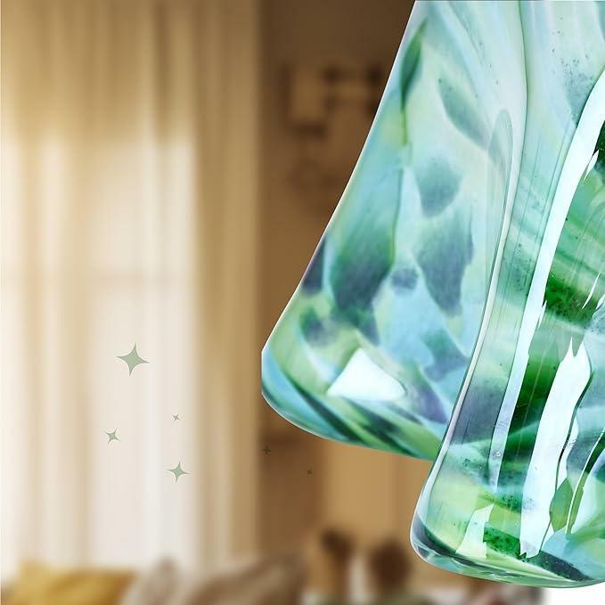 MEANT2TOBE Bud Vases - Hand Blown Glass Short Vase - 6.7x6.7x6.7-Inch Glass Vase with Irregular Neck Design Blown Glass Decor - Green Vase with Flat Bottom for Floral Arrangements (Green & Blue)