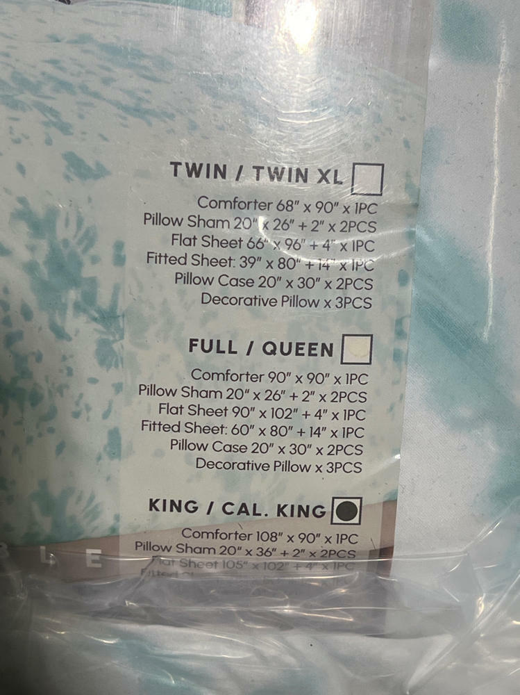 Elegant Comfort Reversible 10-Piece Comforter Set, Tie-Dye Print, Decorative Pillow and Fitted Sheet with Smart Pockets, Soft, Plush, Lightweight Material, 10pc Tie-Dye Set, Cali King, Aqua Mint