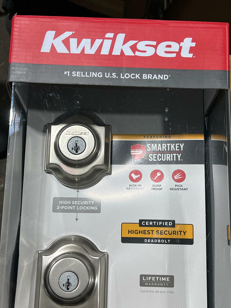 Kwikset Montara Front Door Lock Handle and Deadbolt Set, Entry Handleset Exterior with Interior Doorknob, Satin Nickel, Pick Resistant SmartKey Rekey Deadbolt Security, with Microban Protection