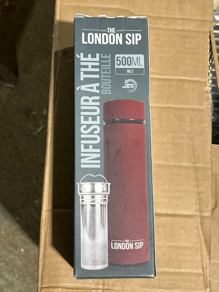 The London Sip Multi-Purpose Travel Mug and Tumbler Fruit Infused Flask Hot and Cold Double Wall Stainless Steel Thermos with Extra-Long Infuser, Sacred Red