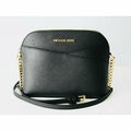Michael Kors Jet Set Travel Medium Leather X Cross Dome Crossbody Handbag (Black