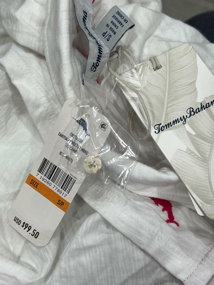 Tommy Bahama Women's Polo Shirt White Small S Embroidered Split Neck $99 185