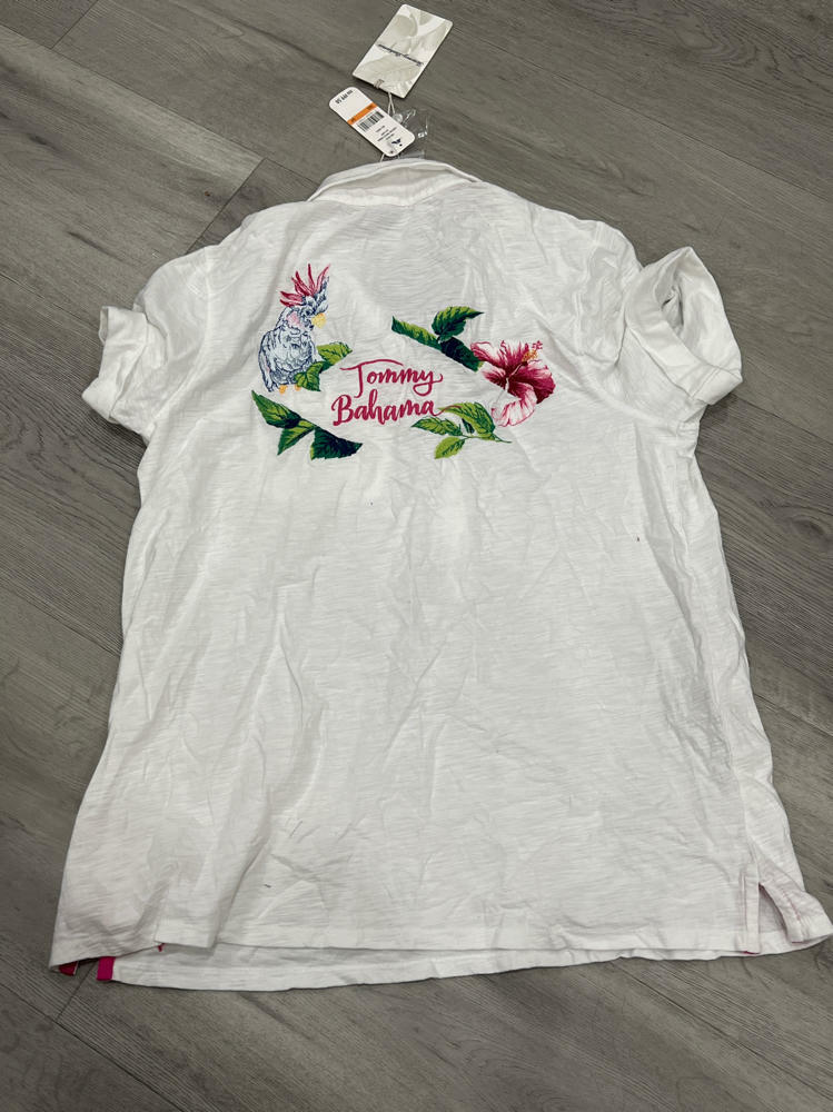Tommy Bahama Women's Polo Shirt White Small S Embroidered Split Neck $99 185