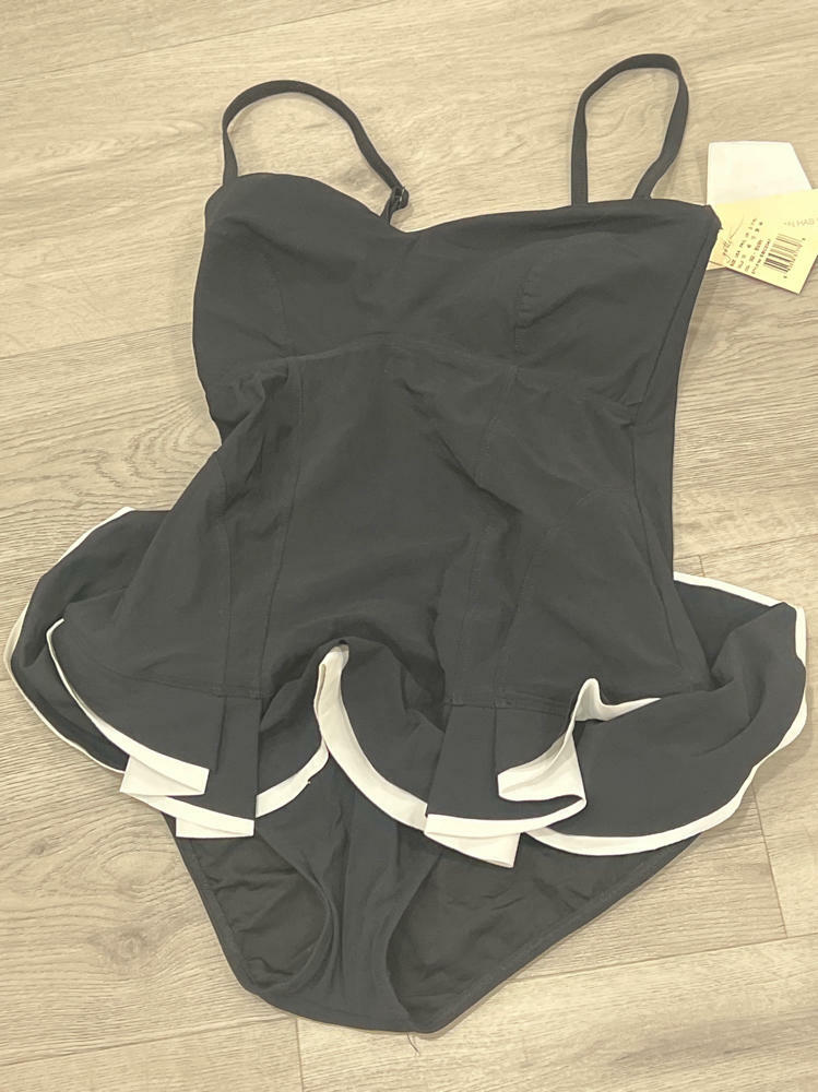Profile by Gottex Belle Curve Bandeau Swimsuit dress black and white