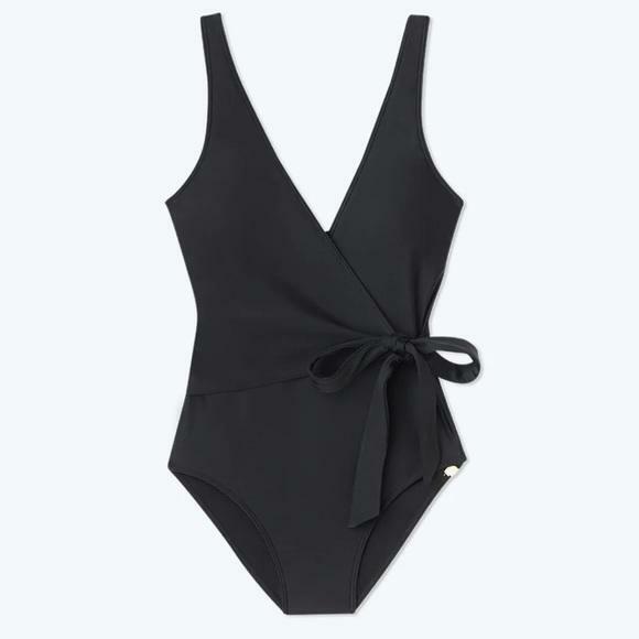 Summersalt The Perfect Wrap One Piece Swimsuit Black V-Neck Side Tie NEW
