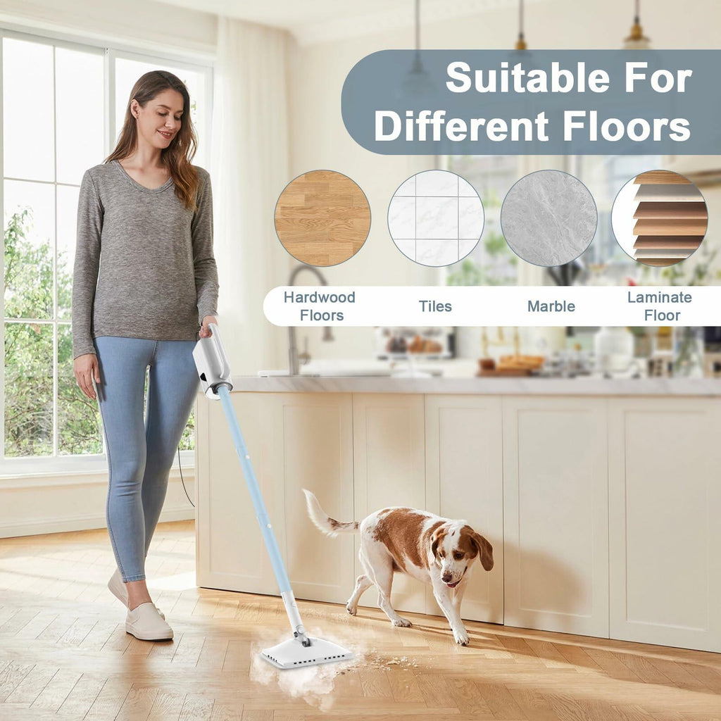 Steam Cleaner, 6 in1 Rotated Steam Mop Cleaner with 2 Modes, 2 Microfiber Pads, 370ML Removable Tank, 23FT Power Cable, Detachable Steam Mops for Floor, Laminate Floor, Tiles Cleaning (Azure) open box new