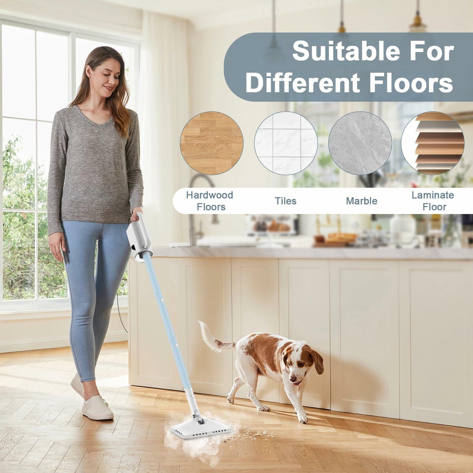 Steam Cleaner, 6 in1 Rotated Steam Mop Cleaner with 2 Modes, 2 Microfiber Pads, 370ML Removable Tank, 23FT Power Cable, Detachable Steam Mops for Floor, Laminate Floor, Tiles Cleaning (Azure) open box new