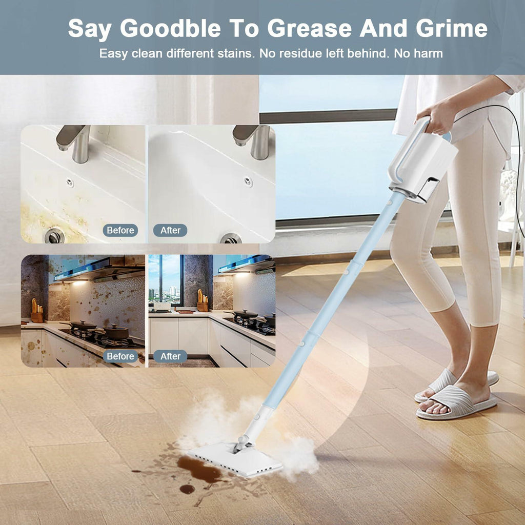 Steam Cleaner, 6 in1 Rotated Steam Mop Cleaner with 2 Modes, 2 Microfiber Pads, 370ML Removable Tank, 23FT Power Cable, Detachable Steam Mops for Floor, Laminate Floor, Tiles Cleaning (Azure) open box new