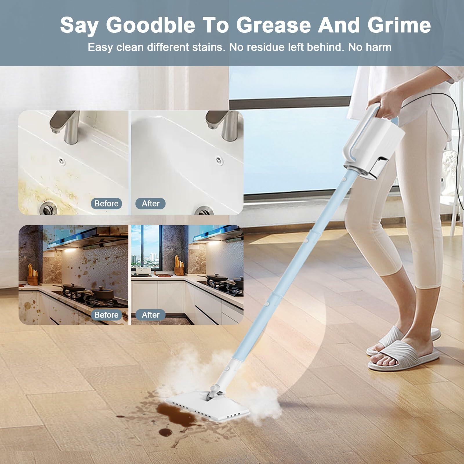 Steam Cleaner, 6 in1 Rotated Steam Mop Cleaner with 2 Modes, 2 Microfiber Pads, 370ML Removable Tank, 23FT Power Cable, Detachable Steam Mops for Floor, Laminate Floor, Tiles Cleaning (Azure) open box new