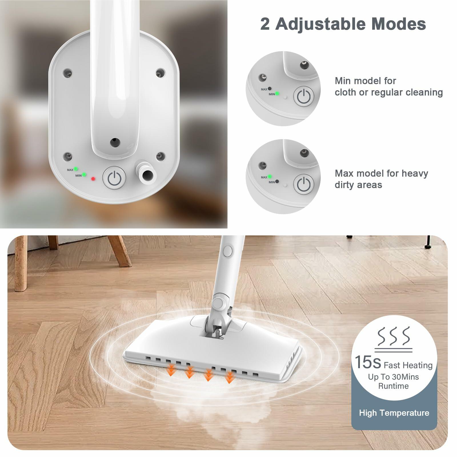 Steam Cleaner, 6 in1 Rotated Steam Mop Cleaner with 2 Modes, 2 Microfiber Pads, 370ML Removable Tank, 23FT Power Cable, Detachable Steam Mops for Floor, Laminate Floor, Tiles Cleaning (Azure) open box new