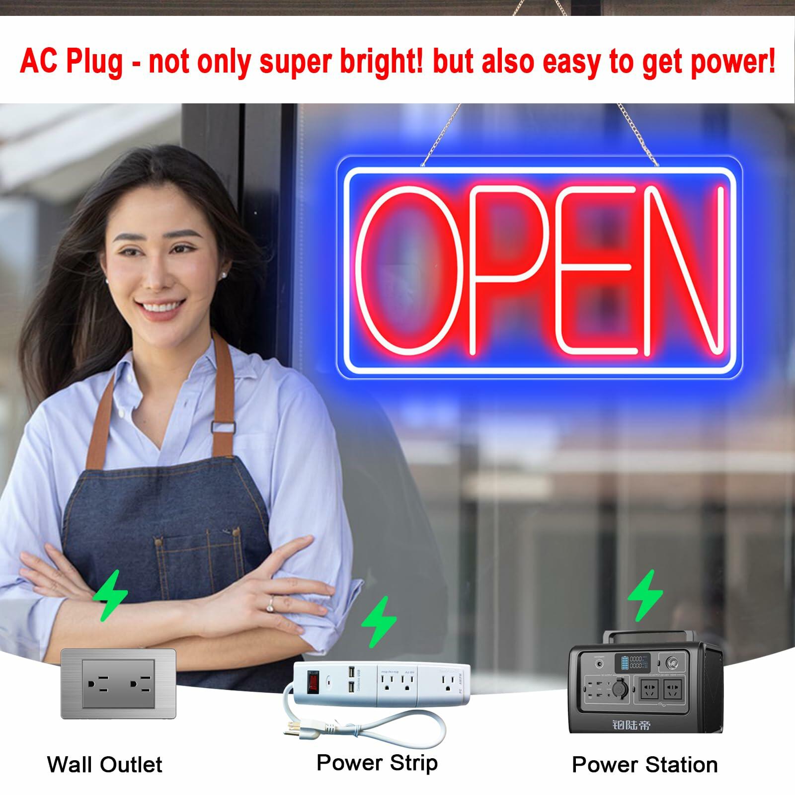 16.5" X 9" Led Neon Open Signs for Business - 12V/2A Ultra Bright Led Neon Sign with ON/OFF Switch - Plug In Electric Light Up Sign for Bar, Salon, Coffee Stores, Club, Hotel (Horizontal)