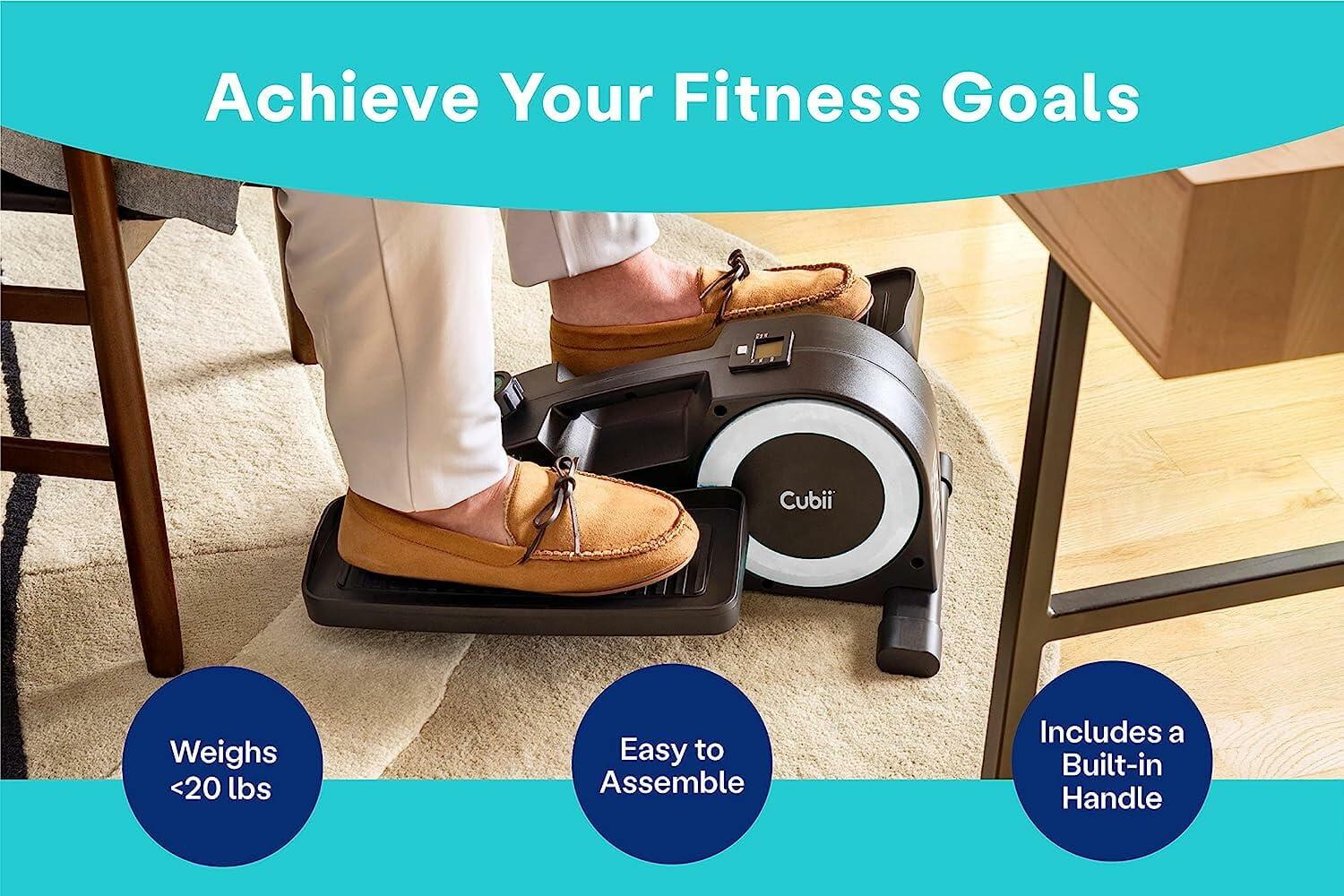Cubii JR1+ Under Desk Elliptical Exercise Machine Bundle with Non Slip Mat - Compact, Quiet, Adjustable Resistance Levels, Portable, Bluetooth Connected for Adults and Seniors