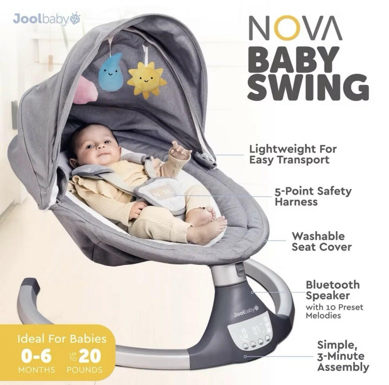 JOOL BABY Nova Signature Motorized Infant Baby Swing - Gray (2024 ver) Bluetooth