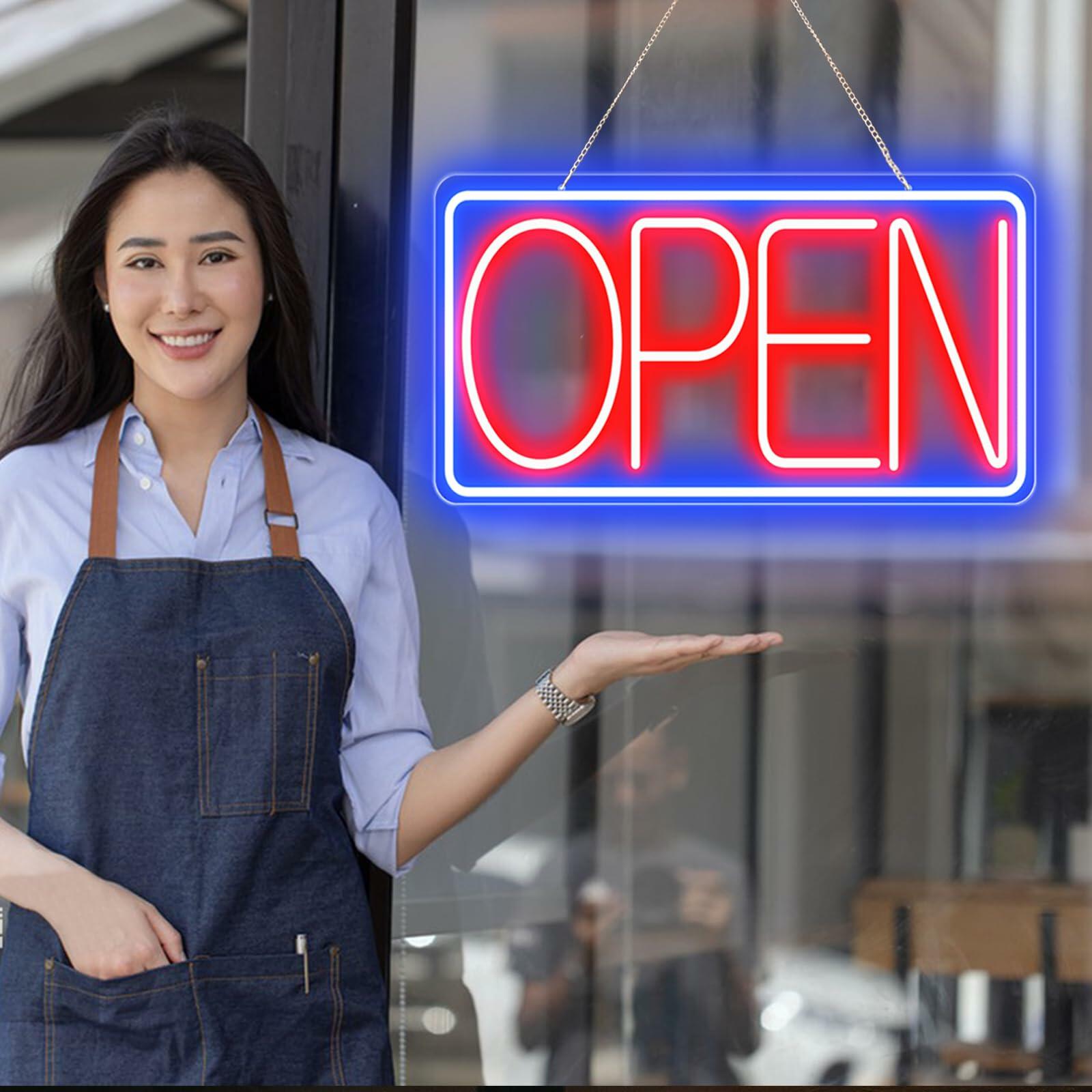 16.5" X 9" Led Neon Open Signs for Business - 12V/2A Ultra Bright Led Neon Sign with ON/OFF Switch - Plug In Electric Light Up Sign for Bar, Salon, Coffee Stores, Club, Hotel (Horizontal)