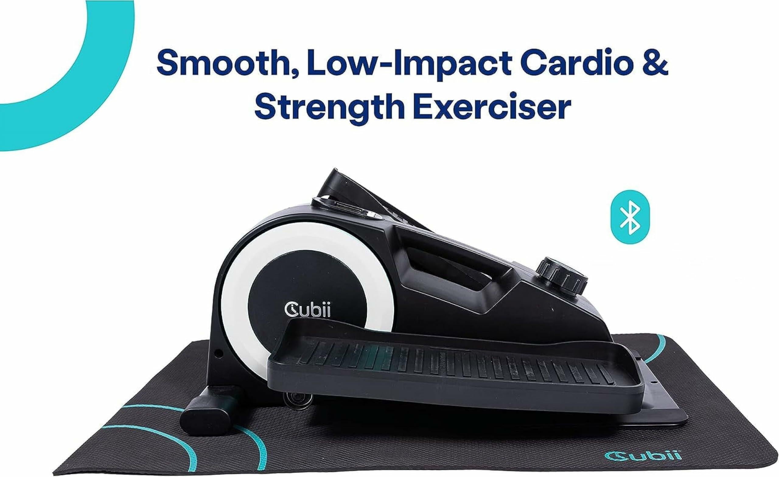 Cubii JR1+ Under Desk Elliptical Exercise Machine Bundle with Non Slip Mat - Compact, Quiet, Adjustable Resistance Levels, Portable, Bluetooth Connected for Adults and Seniors