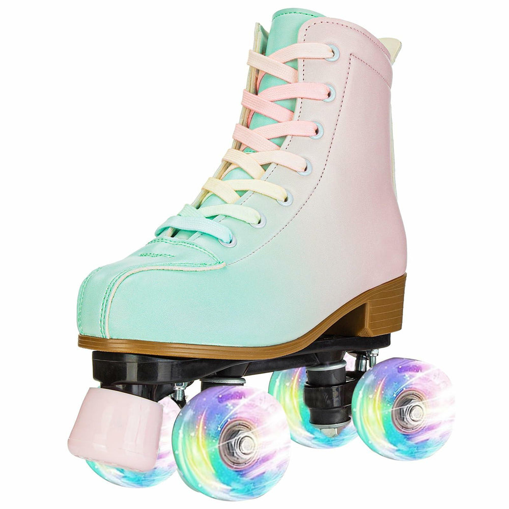 MEIGLQEA Roller Skates for Girls and Women - Cozy PU Leather Gradient Color With Flash Wheels for Indoor Outdoor Use (US Women 6/ Youth 4.5) open box