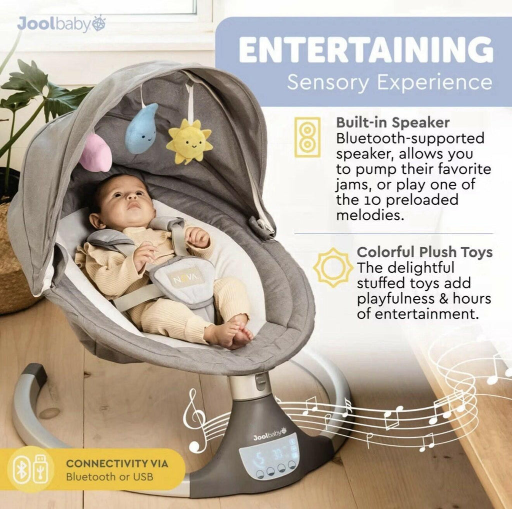 JOOL BABY Nova Signature Motorized Infant Baby Swing - Gray (2024 ver) Bluetooth